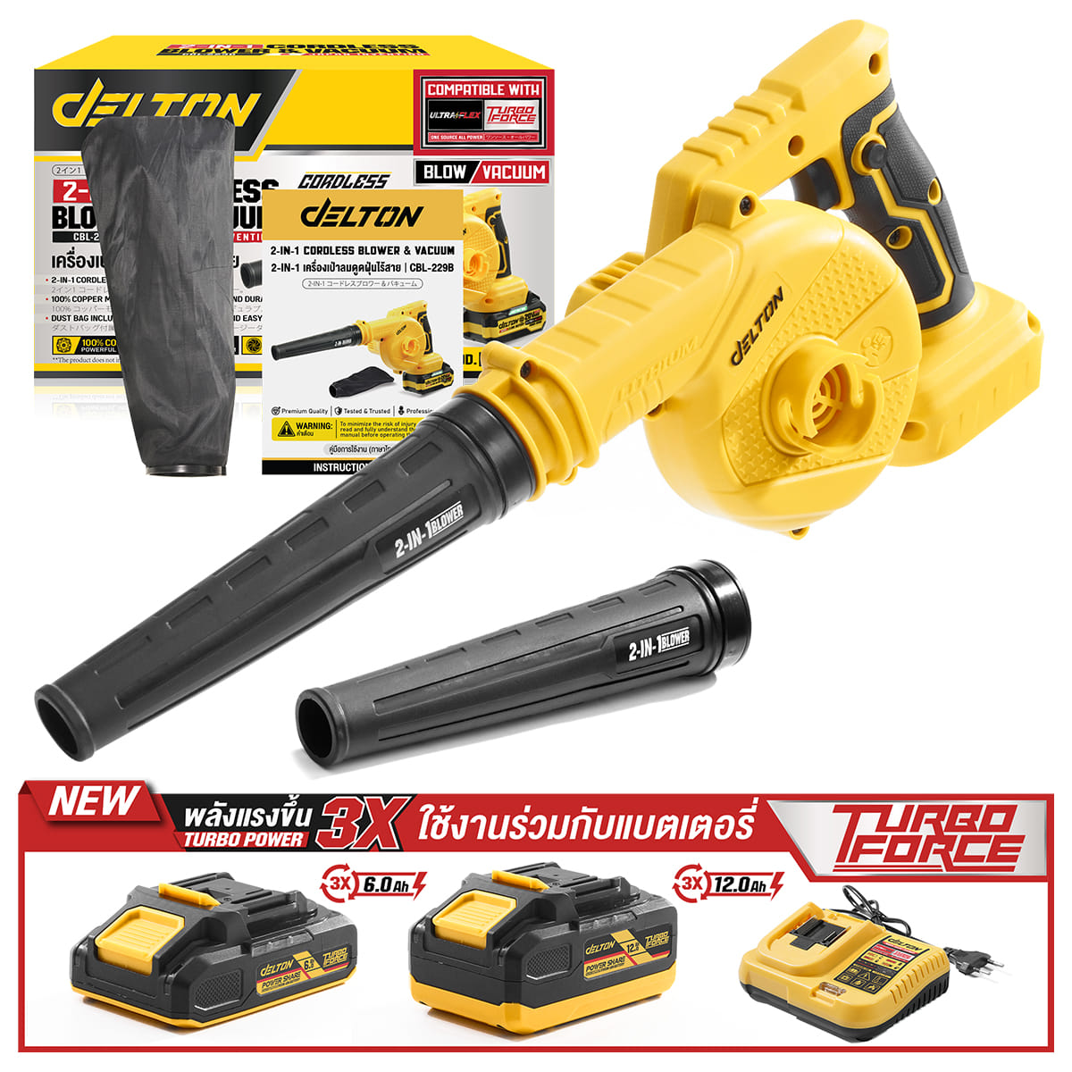 เครื่องเป่าลมไร้สาย (พร้อมแบตเตอรี่) DELTON รุ่น CBL-229B TURBO FORCE 20V 12AH_9